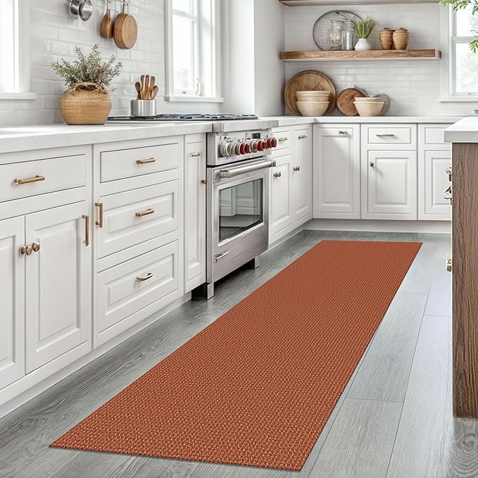 EARTHALL Woven Runner Rug 2x7 Ft Washable Runners for Hallways Cotton Non Slip Rubber Backed Kitchen Runner Braided Indoor Floor Carpet for Entryway, Hallway, Kitchen, Bedroom, Rustic Orange/Tan