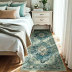 Area Rugs 3'x8' Runner Rug Non Slip Washable for Kitchen Hallway Bedroom Beside Laundry Room Bathroom Rug, Floor Carpet, Dark Blue Vintage