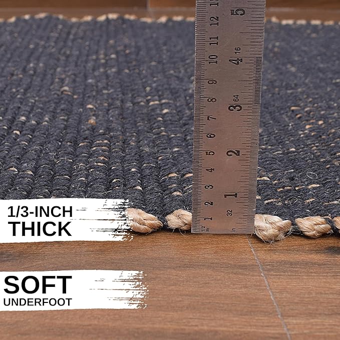 Charcoal Gray 2X4 Jute Rug Braided Construction - Farmhouse Woven Carpet - Mid-Century Modern Floor Covering for Entryway or Kitchen, 2' x 4'