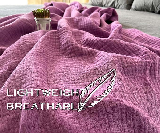 KyraHome 100% Organic Cotton 50"x60" Muslin Throw Blankets for Adults, Kids, Picnic, Travel, Plant Dyed, Lightweight Gauze Soft Cotton Throw Blankets for Couch, All Season, Purple/Lavender