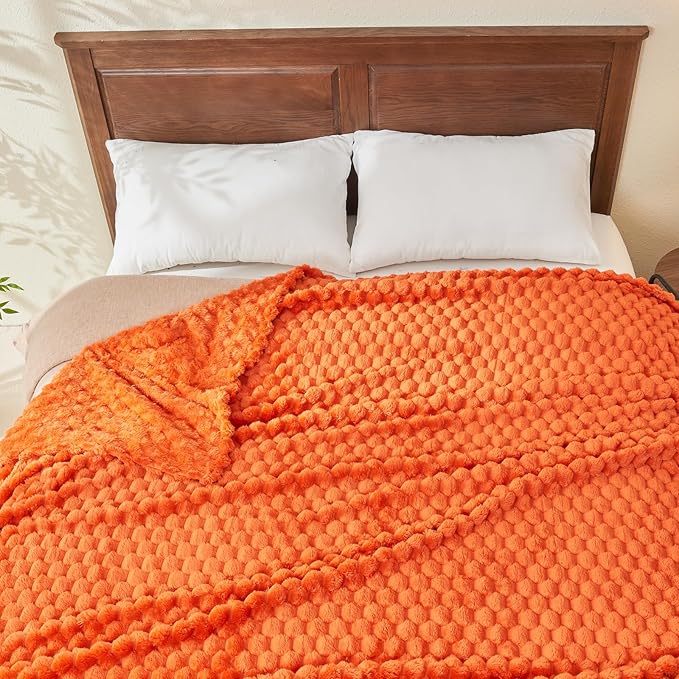 NEWCOSPLAY Super Soft Fall King Blanket Orange Premium Silky Flannel Fleece 3D Clouds Stylish Jacquard Lightweight Bed Blanket All Season Use 350GSM (Orange, King(90"x110"))