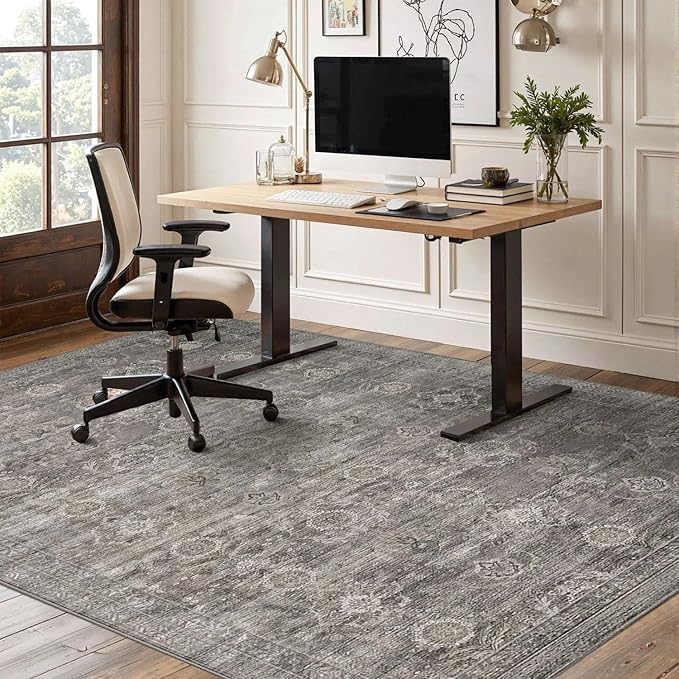 4x6 Rug for Living Room Bedroom, Grey Washable Throw Rugs, Vintage Retro Boho Area Rugs, Non Slip & Low Pile Accent Carpet for Indoor Dining Room, Kids Room and Office(Taupe/Grey 4x6ft)