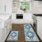 Collive Boho Kitchen Rugs Set of 2 Non Skid Kitchen Mats for Floor Cushioned Anti Fatigue Kitchen Floor Mats Waterproof Comfort Heavy Duty Foam Mats for Standing Desk Sink Laundry, 17.3"x29"+17.3"x59"