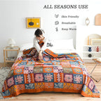 MSGKV Spring Cotton Throw Boho Blanket for Couch Bed, 80''x90'' Muslin Brathable Lightweight Travel Decor Blanket for Bedroom
