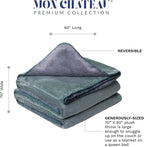 Mon Chateau 60" x 70" Fireside Mélange Throw Blanket, Contrast Stitching Soft Blanket for Queen-Size Bed, Couch, or Sofa, Cozy Home Decor and Stylish Living Room Comfort, Sagewood