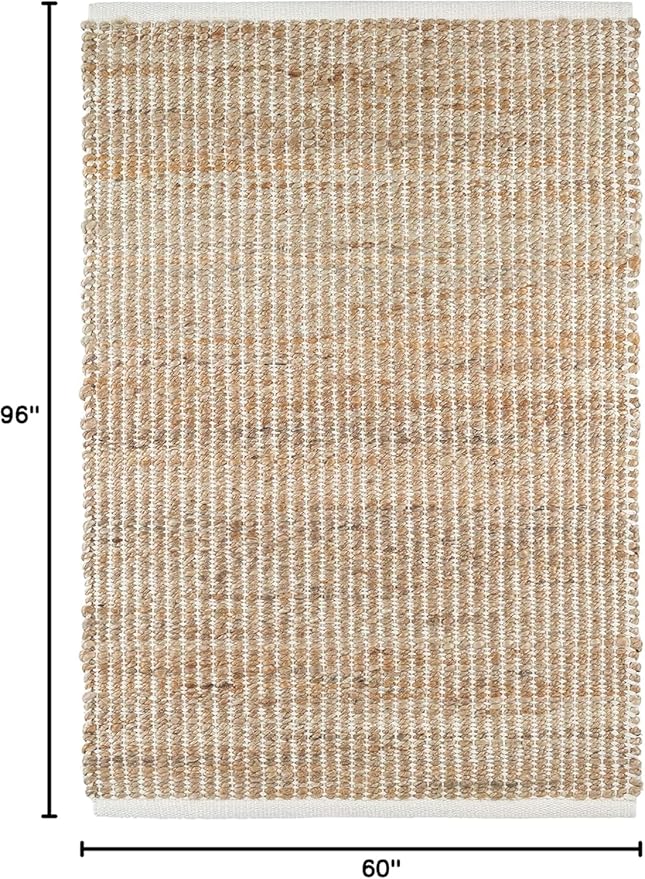 S & L Homes Jute Pulse Handwoven Natural Area Rug for Living Room Bedroom Kitchen Hallway Entryway- Rustic Vintage Farmhouse Decor - (5' x 8' Natural Ivory)
