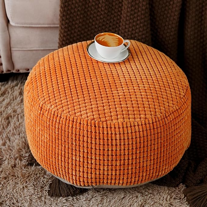 SUTAVIA Pouf Ottoman Cover Unstuffed Pouf Seat Decorative Soft Storage Bean Bag 20x20x8 Inches Floor Footrest for Living Room Bedroom (Burnt Orange, Round)