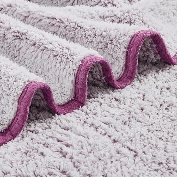 EMME Soft Sherpa Fleece Blanket Reversible Plush Fluffy Large Blanket, Light Weight Warm Decorative Boho Blanket Cover for Sofa, Couch, Bedroom,Travel(Plush Purple,50"x60")
