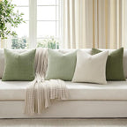 MIULEE Modern Farmhouse Decorative Spring Pillow Covers 20x20 Inch Set of 4 Natural Rustic Throw Pillows Neutral Warm Soft Corduroy Couch Pillowcases Home Decor for Sofa Living Room Bed Light Green