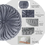 Round Throw Pillows Decorative Pleated Throw Pillows 15'' Diameter Accent Pumpkin Boho Chair Cushion for Couch Sofa Home Decoration(Black, White, Gray,3 Pcs)