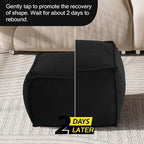 MeMoreCool Stuffed Pouf Ottoman Foot Rest Square, Corduroy Floor Pouf Foot Stool with Foam Chunk Filling, Soft Stuffed Ottoman Footrest for Living Room, Black