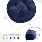 HIGOGOGO 8" Extra Thick Floor Pillow Cushion for Adults, Meditation Cushion Pillow, Large Round Floor Sitting, Tufted Corduroy Cover, for Tatami Living Room or Yoga, 22x22 Inch, 2Pack, Navy