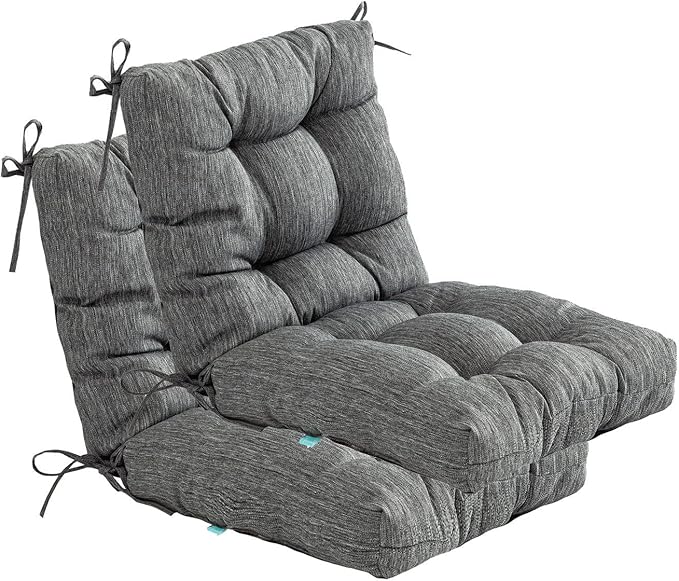 QILLOWAY Outdoor Seat/Back Chair Cushion Tufted Pillow, Spring/Summer Seasonal Replacement Cushions - Set of 2 (Charcoal Grey/Black)