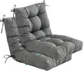 QILLOWAY Outdoor Seat/Back Chair Cushion Tufted Pillow, Spring/Summer Seasonal Replacement Cushions - Set of 2 (Charcoal Grey/Black)