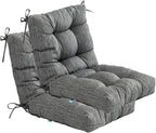 QILLOWAY Outdoor Seat/Back Chair Cushion Tufted Pillow, Spring/Summer Seasonal Replacement Cushions - Set of 2 (Charcoal Grey/Black)