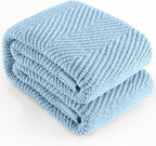 Knitted Throw Blanket 50"X60", Light Blue Knit Throws for Bed, Super Soft Boho Chevron Blankets for Couch Sofa Chair Room Decor, Textured Decorative Farmhouse Cozy Lightweight