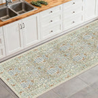 Washable 2'6" x 8' Runners for Hallways, Non Slip Long Floor Runner for Kitchen, Entryway Indoor, Stain Resistant Rubber Backing Floral Décor Rug (Beige Blue)