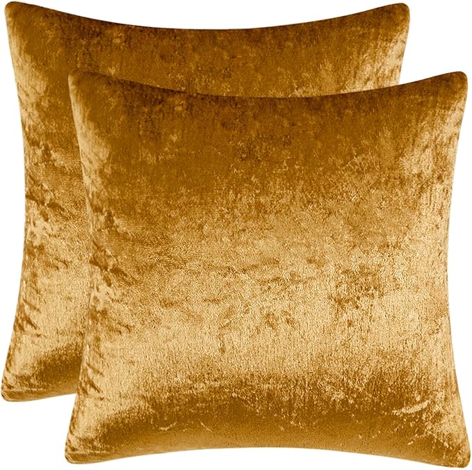 MIULEE 24x24 Inch Euro Sham Velvet Pillow Covers, Set of 2 Large Square Decorative Pillows -Dark Gold Super Soft for King Bed, Sofa, Couch, Accent Chairs with Hidden Zipper