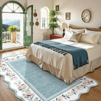 Lahome Floral Area Rug for Living Room, Washable Rugs 5x7 Soft Low Pile Scalloped Large Rugs for Bedroom, Farmhouse, Dining Room, Kids, Ariele Blue