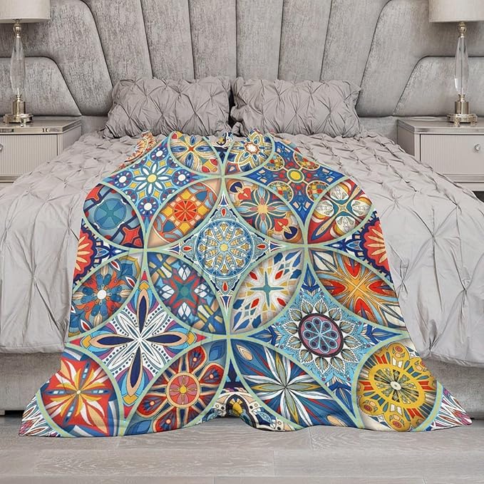 Boho Floral Throw Blanket Colorful Bohemian Mandala Blanket for Sofa Bed Couch Chair Or Dorm 30"x40"