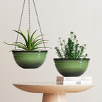 12 inch Hanging Planters for Indoor Outdoor Plants, 2 Pack Large Hanging Flower Pots with Drainage Holes and Chain, Glazed Hanging Baskets for Home Garden Decoration, Green