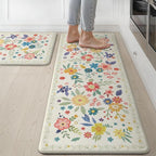 GENIMO Kitchen Mats for Floor 2PCS, Cushioned Kitchen Rugs Non Slip Washable, Farmhouse Anti Fatigue Mat Waterproof, Comfort Standing Mat Rug for Office, Home, Laundry, 17.3"x47"+17.3"x30", SoftWhite