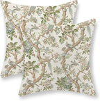 Green Floral Bird Pillow Covers 20x20 Set of 2 Chinoiserie Throw Pillows Green Vintage Flowers Bird Decorative Pillow Cases Outdoor Chinoiserie Decor Farmhouse Cushion Case for Couch Sofa