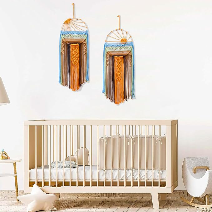 Artilady 2 Pack Macrame Sun Wall Decor Hanging Tapestry Sunrise Sunset Wall Art Set, Hand Woven Boho Tapestries Colorful Decor For Bedroom Living Room Nursery Apartment (2 Pcs)