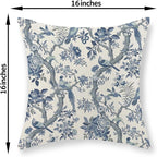 Chinoiserie Pillow Covers 16x16 Set of 2 Blue and White Bird Floral Throw Pillows Vintage Blue Flowers Decorations Outdoor Pillowcase Chinoiserie Decor Farmhouse Cushion Case for Couch Home