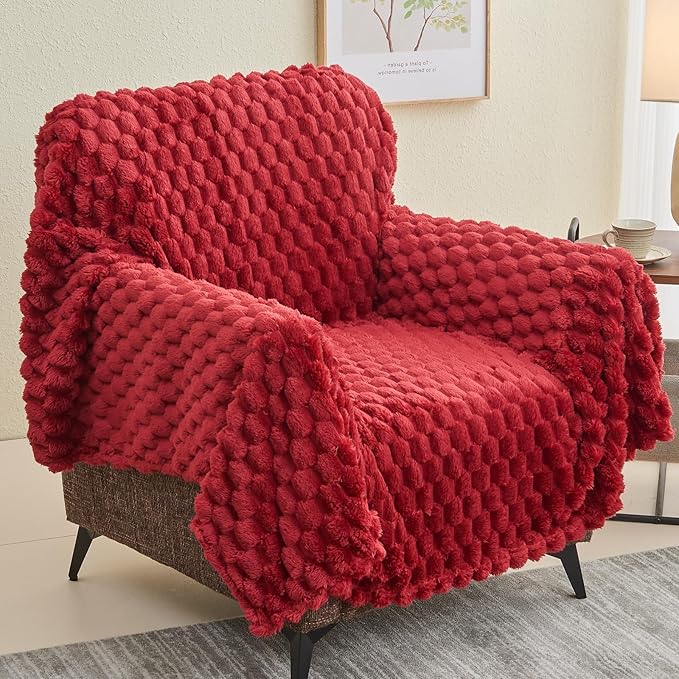 NEWCOSPLAY Super Soft Twin Blanket Red Premium Silky Flannel Fleece 3D Clouds Stylish Jacquard Lightweight Bed Blanket All Season Use 350GSM (Red, Twin(60"x80"))