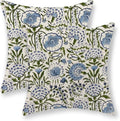 Boho Navy Blue Pillow Covers 18x18 Inch Set of 2 Blue Sage Green Floral Throw Pillows Vintage Flower Outdoor Decorative Pillow Cases Farmhouse Linen Cushion Cover Decor for Couch Sofa Decor