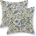 Boho Navy Blue Pillow Covers 18x18 Inch Set of 2 Blue Sage Green Floral Throw Pillows Vintage Flower Outdoor Decorative Pillow Cases Farmhouse Linen Cushion Cover Decor for Couch Sofa Decor