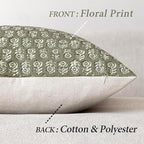 Foindtower Set of 2 Decorative Neutral Floral Print Throw Pillow Covers Vintage Accent Farmhouse Cushion Covers Boho Home Decor for Sofa Couch Chair Bedroom Living Room,20×20 Inch,Sage Green