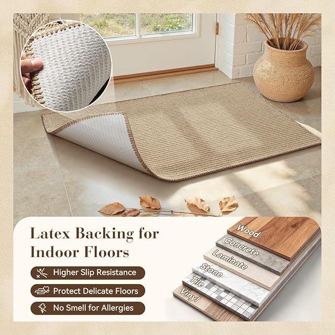 Jute Front Door Mat Indoor Entrance Indoor Door Mat Rugs for Entryway Entry Entrance Mats Inside Doormat Welcome Mats Boho 24"X36" Half Circle Round