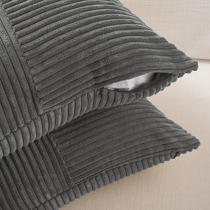Fancy Homi 2 Packs Dark Gray Decorative Throw Pillow Covers 20x20 Inch for Living Room Couch Bed Sofa, Farmhouse Boho Home Decor, Soft Corss Corduroy Patchwork Accent Square Cushion Case 50x50 cm