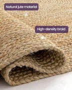 DEXI Jute Area Rug Natural Fiber 6x9 Oval, Woven Braided Durable Farmhouse Design Rugs for Living Room, Bedroom Dinning Room Office Outdoor Patio, Natural