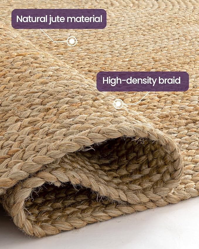 DEXI Jute Area Rug Natural Fiber 5x8 Oval, Woven Braided Durable Farmhouse Design Rugs for Living Room, Bedroom Dinning Room Office Outdoor Patio, Natural