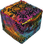 CRAFT KALA Square Mandala Floor Pillow Cushion Cover Seating Throw Cover Hippie Decorative Bohemian Ottoman Poufs Cover Pillow Cases Cotton Living Room Home Décor 22X22X14 inch, Multi U.p Elephant