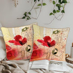 KSLIDS Red Poppy Flower Soft Velvet Throw Pillow Covers Set of 2 Watercolor Art Flower Decorative Pillow Covers 16x16 Inch Retro Beige Pillow Case for Sofa Couch Living Room Farmhouse Home Decor