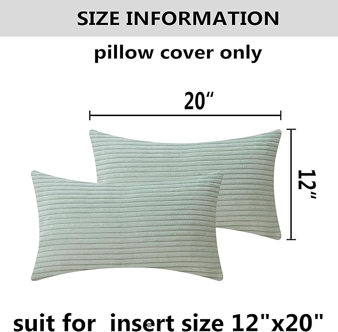 Home Brilliant Sage Green Lumbar Spring Pillow Cover Corduroy Plush Velvet Oblong Decorative Rectangle Pillowcases for Bed Couch Sofa St Patricks Day Decor, Set of 2, 12 x 20 inches(30x50cm), Mint