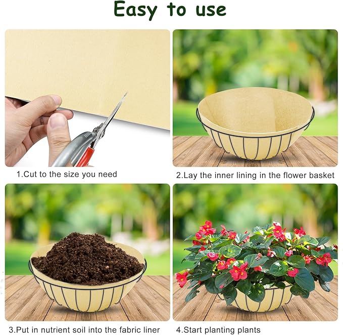 12x80 Inch Fabric Planter Liner Roll Non Woven Plant Felt Liner Roll Beige Coco Liners Roll Alternative Coconut Basket Liner Roll Replacement Easy to Cut for Planter Hanging Flower Basket Window Box
