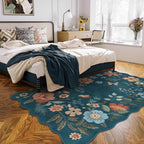 Lahome Floral Washable Area Rug, Ultra-Thin Soft Non-Slip Stain Resistant Lightweight Boho Rug for Living Room, Bedroom, Dining Room, Office Flore (5x7ft, Navy Blue)