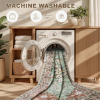 6x9 Area Rugs Living Room Rug: Washable Vintage Distressed Floral Rug No Slip Stain Resistant Soft Carpet Indoor Floor Large Carpets for Bedroom Dining Room Farmhouse Nursery Home Office Brown Green