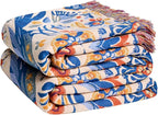 Boho Throw Blanket for Couch Sofa Chair Cotton Spring Blankets for Bedroom Living Room All Season Soft Lightweight Reversible Floral Bird Embroidery Throws 50"x60"