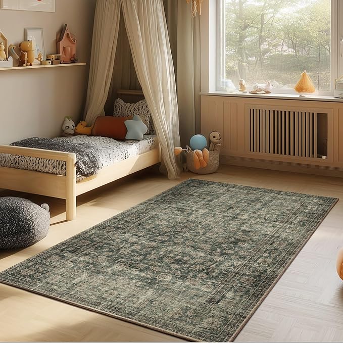 Machine Washable Throw Rugs for Entryway: Door Mat Indoor Entrance 4x6 Rug Boho Small Area Rug Non-Slip Low Pile Kitchen Rug for Front Door Indoor Entrance Entry Kids Room