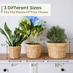 Indoor Water Hyacinth Plant Basket Set of 3, Woven Planter Baskets with Plastic Liner for Plants, Handwoven Plant Pots Decorative Wicker Planters for Home Décor (Saucer NOT Included)
