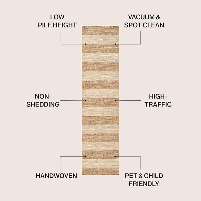 JONATHAN Y Jayden Woven Jute Stripe Natural/Bleach Runner Rug, 2x8, Rustic, Farmhouse, Traditional, Lodge, Easy-Cleaning for Living Room, Bedroom, Kitchen, Non-Shedding (NRF202C-28)