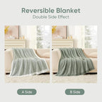 Snuggle Sac Warm Throw Blanket for Couch, Fuzzy Microfiber Knit Stripe Blankets for Couch, Sofa, Travel, Green Cream, 50x60 inches