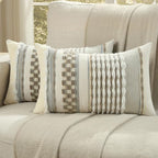 FUTEI Brown Grey Accent Throw Pillow Covers Set of 2, 12x20 Inch Plush Tufted Striped Textured Decorative Pillow Cases for Farmhouse Boho Couch Decor