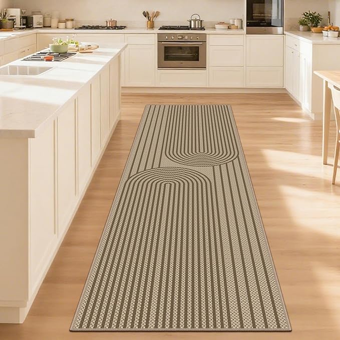 2x8 Kitchen Runner Rug for Hallways Outdoor Rug Easy Jute Rug Washable Low-Pile Non-Slip Area Rug Indoor Outdoor Carpet for Bedside Laundry Entryway Porch Door Mat Boho Brown Rainbow Floor Mats